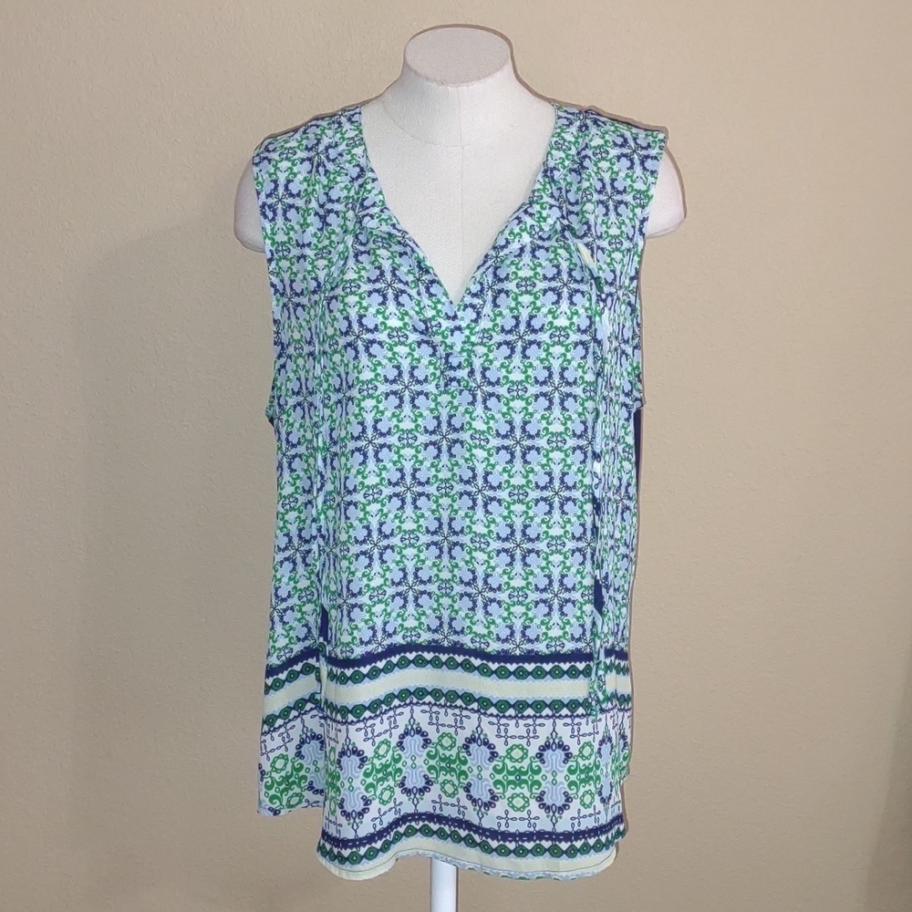 Zac & Rachel Sleeveless Border Print Blouse Size XL